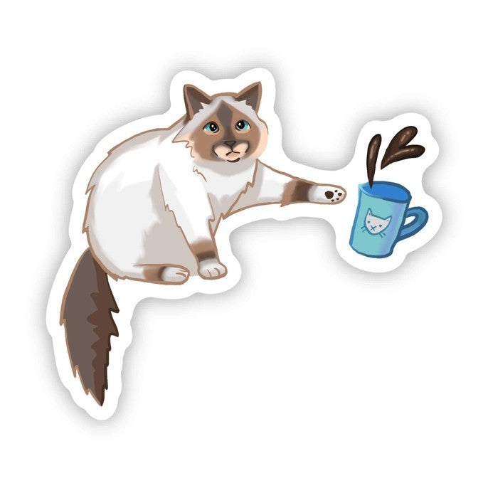 Cat Knocking Over Coffee Sticker|1587