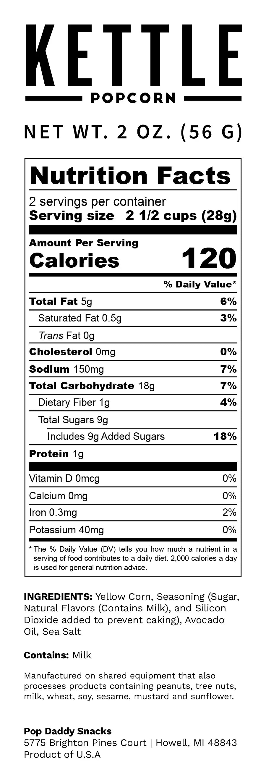 Pop Daddy – Premium Kettle Corn Flavored Popcorn 2.0oz