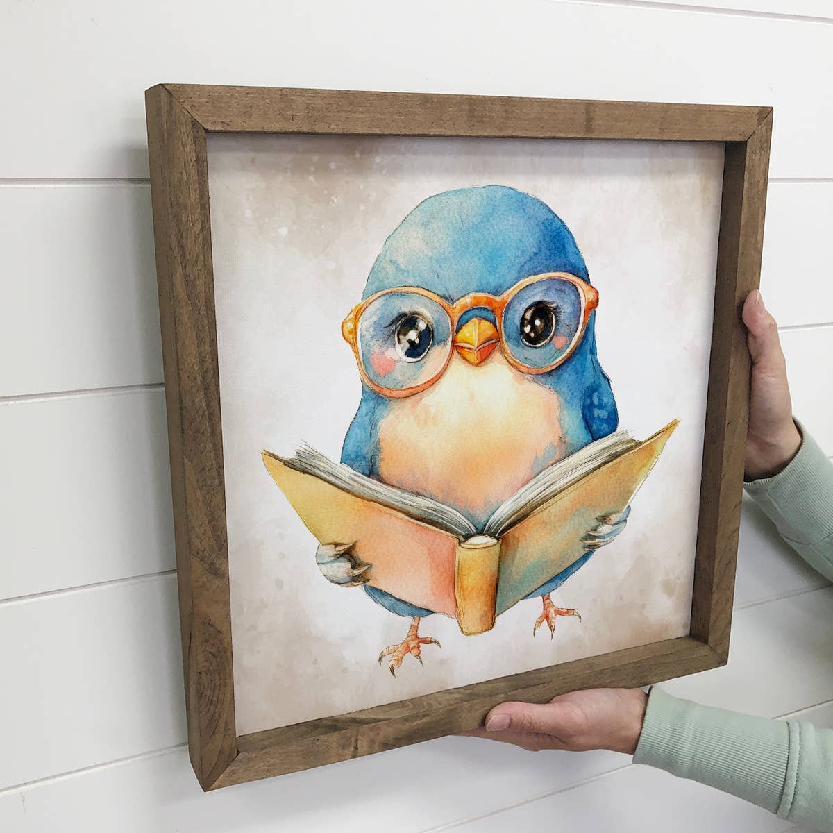 Bird Reading Book - Cute Bird Canvas Art - Wood Framed Art - Handcrafted Artisanal Marketplace LLC