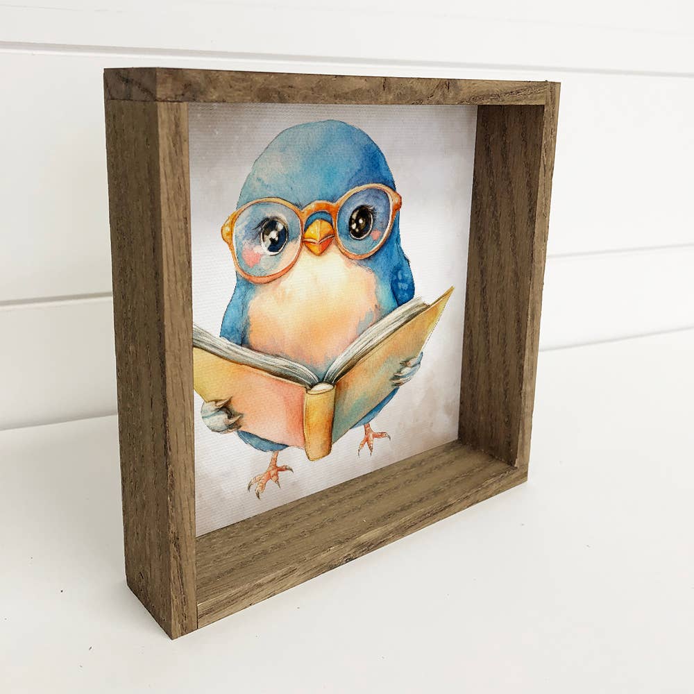 Bird Reading Book - Cute Bird Canvas Art - Wood Framed Art - Handcrafted Artisanal Marketplace LLC