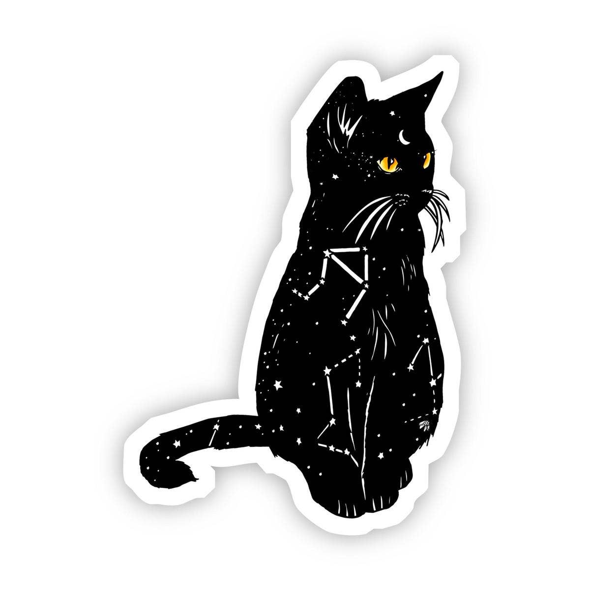 Black Cat with Yellow Eyes and Constellation Sticker - Handcrafted Artisanal Marketplace LLC