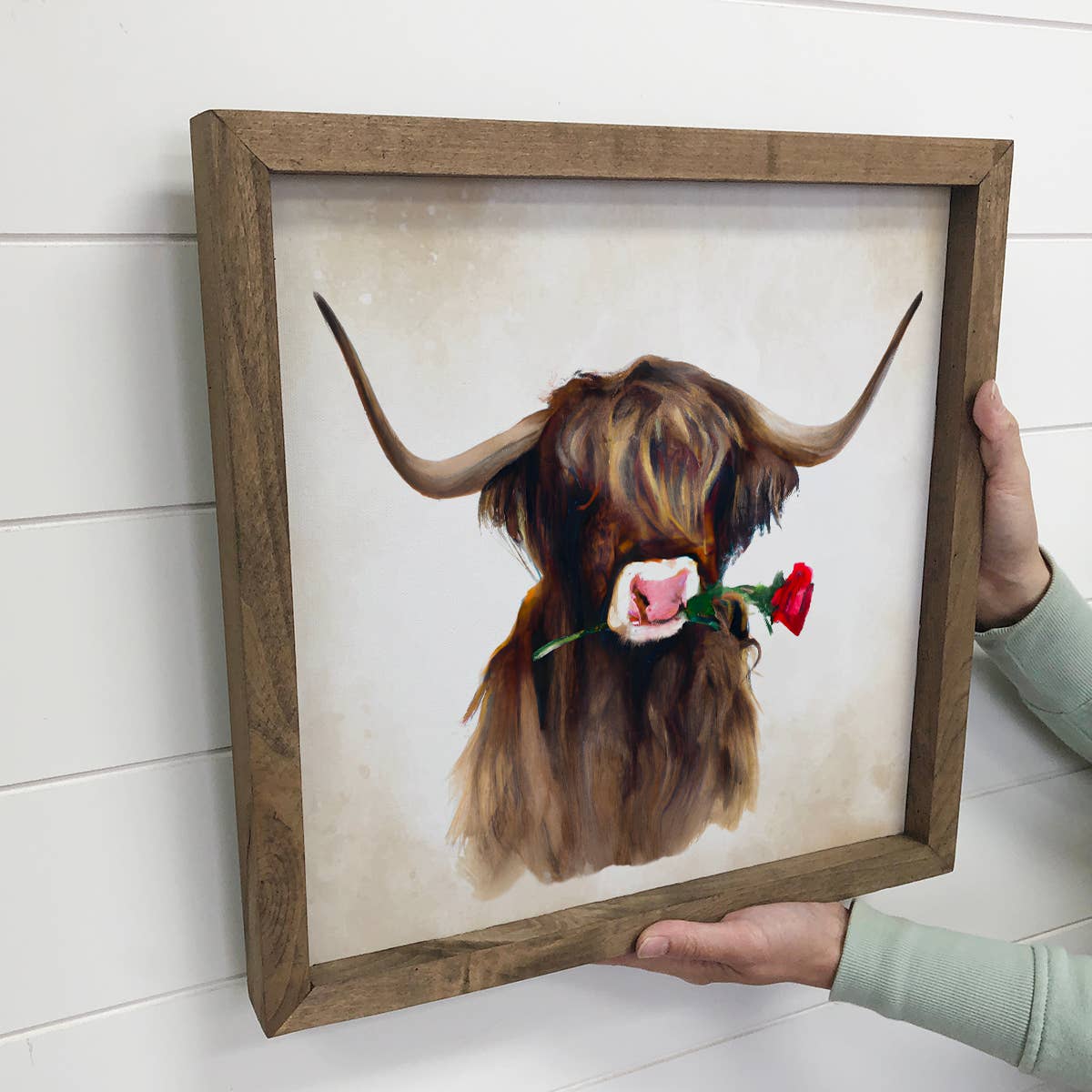 Valentine's Cow Sign - Highland Bull with a Red Rose - Handcrafted Artisanal Marketplace LLC