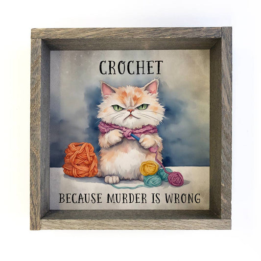 Crochet Cat - Funny Animal Canvas Art - Wood Framed Wall Art - Handcrafted Artisanal Marketplace LLC