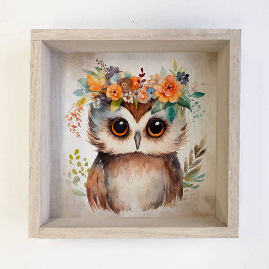 Boho Cute Owl Wall Art - Nursery Canvas Art - Wood Framed - Handcrafted Artisanal Marketplace LLC